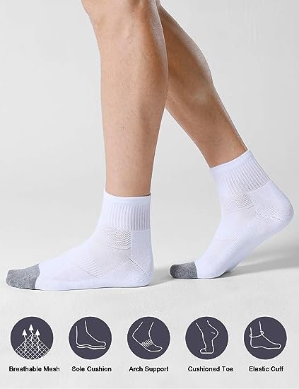 6 Pack Men's Ankle Socks with Cushion Athletic Running Socks